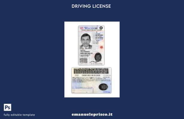 verified style stile verificato USA Wisconsin con modello presente patente di guida template